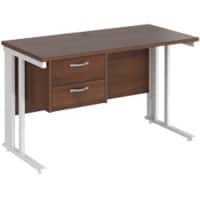 Rectangular Straight Desk Walnut Wood Cable Managed Legs White Maestro 25 1200 x 600 x 725mm 2 Drawer Pedestal