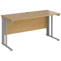 Rectangular Straight Desk Oak Wood Cable Managed Legs Silver Maestro 25 1400 x 600 x 725mm