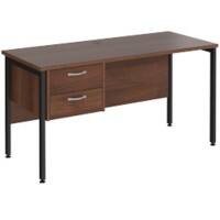 Rectangular Straight Desk Walnut Wood H-Frame Legs Black Maestro 25 1400 x 600 x 725mm 2 Drawer Pedestal