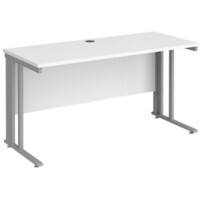 Rectangular Straight Desk White Wood Cable Managed Legs Silver Maestro 25 1400 x 600 x 725mm