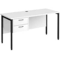 Rectangular Straight Desk White Wood H-Frame Legs Black Maestro 25 1400 x 600 x 725mm 2 Drawer Pedestal