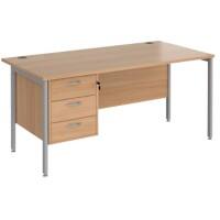 Rectangular Straight Desk Beech Wood H-Frame Legs Silver Maestro 25 1600 x 800 x 725mm 3 Drawer Pedestal