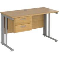 Rectangular Straight Desk Oak Wood Cable Managed Legs Silver Maestro 25 1200 x 600 x 725mm 2 Drawer Pedestal