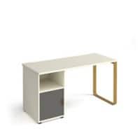 Rectangular Sleigh Frame Desk with Cupboard White Wood, Metal Sleigh Legs Brass Cairo 1400 x 600 x 730mm