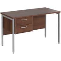 Rectangular Straight Desk Walnut Wood H-Frame Legs Silver Maestro 25 1200 x 600 x 725mm 2 Drawer Pedestal