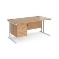 Rectangular Straight Desk with 3 Drawer Pedestal and Cantilever Legs Beech Wood White Maestro 25 1600 x 800 x 725mm