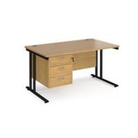 Rectangular Straight Desk with 3 Drawer Pedestal and Cantilever Legs Oak Wood Black Maestro 25 1400 x 800 x 725mm