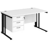 Rectangular Straight Desk White Wood Cable Managed Legs Black Maestro 25 1400 x 800 x 725mm 3 Drawer Pedestal