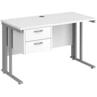 Rectangular Straight Desk White Wood Cable Managed Legs Silver Maestro 25 1200 x 600 x 725mm 2 Drawer Pedestal