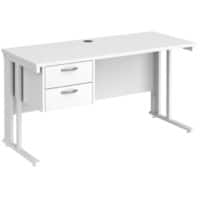 Rectangular Straight Desk White Wood Cable Managed Legs White Maestro 25 1400 x 600 x 725mm 2 Drawer Pedestal