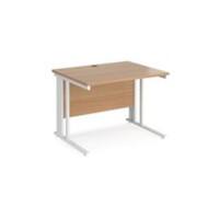 Rectangular Straight Desk Beech Wood Cable Managed Legs White Maestro 25 1000 x 800 x 725mm