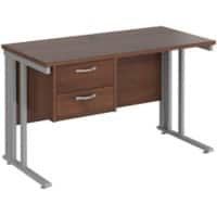 Rectangular Straight Desk Walnut Wood Cable Managed Legs Silver Maestro 25 1200 x 600 x 725mm 2 Drawer Pedestal