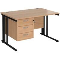 Rectangular Straight Desk Beech Wood Cable Managed Legs Black Maestro 25 1200 x 800 x 725mm 3 Drawer Pedestal