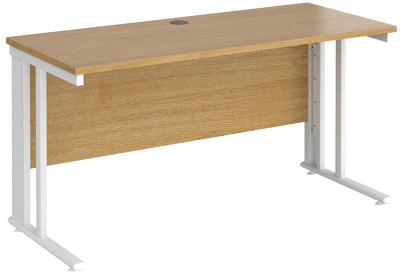 Rectangular Straight Desk Oak Wood Cable Managed Legs White Maestro 25 1400 x 600 x 725mm