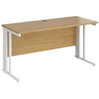 Rectangular Straight Desk Oak Wood Cable Managed Legs White Maestro 25 1400 x 600 x 725mm