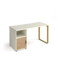 Rectangular Sleigh Frame Desk White Wood/Metal Brass Cairo 1400 x 600 x 730mm With cupboard