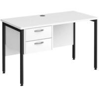 Rectangular Straight Desk White Wood H-Frame Legs Black Maestro 25 1200 x 600 x 725mm 2 Drawer Pedestal