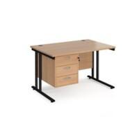 Rectangular Straight Desk with Cantilever Legs Beech Wood Black Maestro 25 1200 x 800 x 725mm 3 Drawer Pedestal