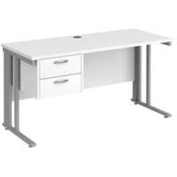 Rectangular Straight Desk White Wood Cable Managed Legs Silver Maestro 25 1400 x 600 x 725mm 2 Drawer Pedestal