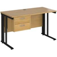 Rectangular Straight Desk Oak Wood Cable Managed Legs Black Maestro 25 1200 x 600 x 725mm 2 Drawer Pedestal