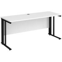 Rectangular Straight Desk White Wood Cable Managed Legs Black Maestro 25 1600 x 600 x 725mm