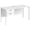 Rectangular Straight Desk White Wood H-Frame Legs White Maestro 25 1400 x 600 x 725mm 2 Drawer Pedestal