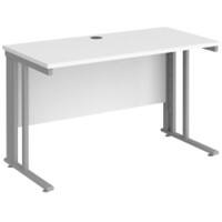 Rectangular Straight Desk White Wood Cable Managed Legs Silver Maestro 25 1200 x 600 x 725mm
