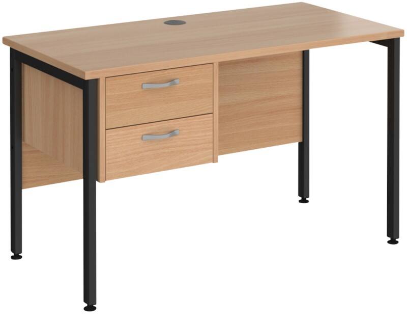 Rectangular Straight Desk Beech Wood H-Frame Legs Black Maestro 25 1200 x 600 x 725mm 2 Drawer Pedestal