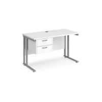 Rectangular Straight Desk with Cantilever Legs White Wood Silver Maestro 25 1200 x 600 x 725mm 2 Drawer Pedestal