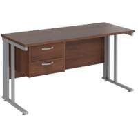 Rectangular Straight Desk Walnut Wood Cable Managed Legs Silver Maestro 25 1400 x 600 x 725mm 2 Drawer Pedestal