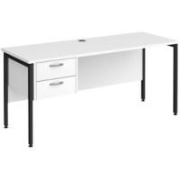 Rectangular Straight Desk White Wood H-Frame Legs Black Maestro 25 1600 x 600 x 725mm 2 Drawer Pedestal