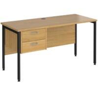 Rectangular Straight Desk Oak Wood H-Frame Legs Black Maestro 25 1400 x 600 x 725mm 2 Drawer Pedestal