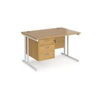 Rectangular Straight Desk with 3 Drawer Pedestal Oak Wood Cantilever Legs White Maestro 25 1200 x 800 x 725mm