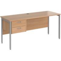 Rectangular Straight Desk Beech Wood H-Frame Legs Silver Maestro 25 1600 x 600 x 725mm 2 Drawer Pedestal