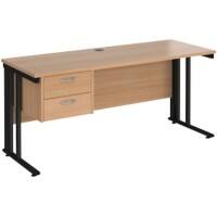 Rectangular Straight Desk Beech Wood Cable Managed Legs Black Maestro 25 1600 x 600 x 725mm 2 Drawer Pedestal