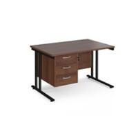 Rectangular Straight Desk with 3 Drawer Pedestal Walnut Wood Cantilever Legs Black Maestro 25 1200 x 800 x 725mm