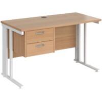 Rectangular Straight Desk Beech Wood Cable Managed Legs White Maestro 25 1200 x 600 x 725mm 2 Drawer Pedestal