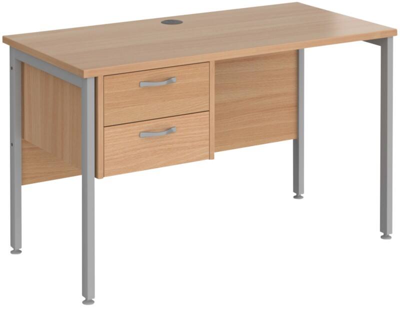 Rectangular Straight Desk Beech Wood H-Frame Legs Silver Maestro 25 1200 x 600 x 725mm 2 Drawer Pedestal