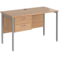 Rectangular Straight Desk Beech Wood H-Frame Legs Silver Maestro 25 1200 x 600 x 725mm 2 Drawer Pedestal