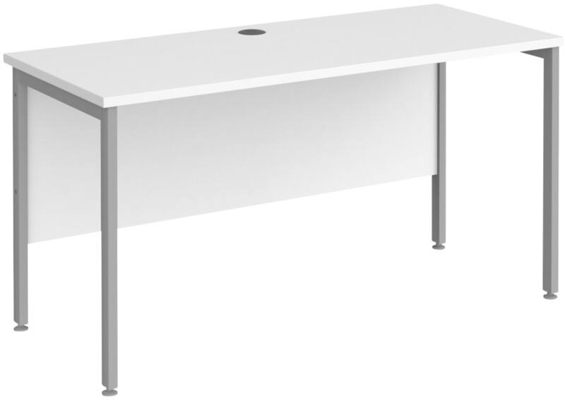 Rectangular Straight Desk White Wood H-Frame Legs Silver Maestro 25 1400 x 600 x 725mm