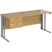 Rectangular Straight Desk Oak Wood Cable Managed Legs Silver Maestro 25 1600 x 600 x 725mm 2 Drawer Pedestal