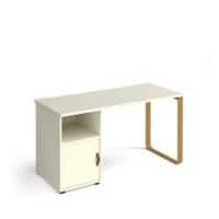 Rectangular Straight Desk with Sleigh Frame and Cupboard White Wood/Metal Sleigh Legs Brass Cairo 1400 x 600 x 730mm