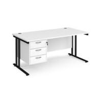 Rectangular Straight Desk with 3 Drawer Pedestal White Wood Cantilever Legs Black Maestro 25 1600 x 800 x 725mm