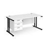 Rectangular Straight Desk with 3 Drawer Pedestal White Wood Cantilever Legs Black Maestro 25 1600 x 800 x 725mm