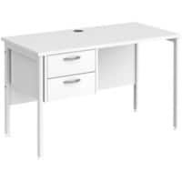 Rectangular Straight Desk White Wood H-Frame Legs White Maestro 25 1200 x 600 x 725mm 2 Drawer Pedestal