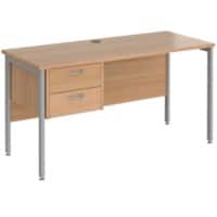 Rectangular Straight Desk Beech Wood H-Frame Legs Silver Maestro 25 1400 x 600 x 725mm 2 Drawer Pedestal