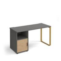 Rectangular Straight Desk with Sleigh Frame Onyx Grey Wood/Metal Sleigh Legs Brass Cairo 1400 x 600 x 730mm With cupboard