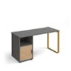 Rectangular Straight Desk with Sleigh Frame Onyx Grey Wood/Metal Sleigh Legs Brass Cairo 1400 x 600 x 730mm With cupboard