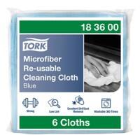 Tork Microfiber Reusable Cleaning Cloth 183600 Blue Dry and Wet Use Pack of 6
