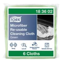 Tork Microfiber Reusable Cleaning Cloth Green Dry and Wet Use 183602 Pack of 6 